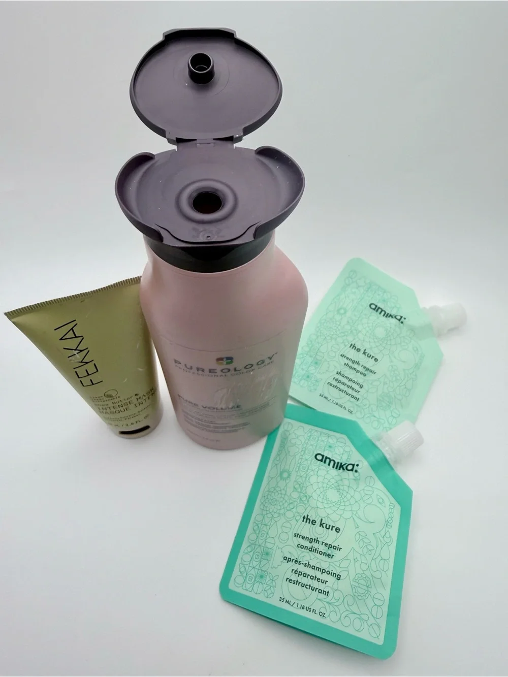Hair Care Bundle: Pureology, FEKKAI Mask, & 2 amika The Kure Samples (4 Items)